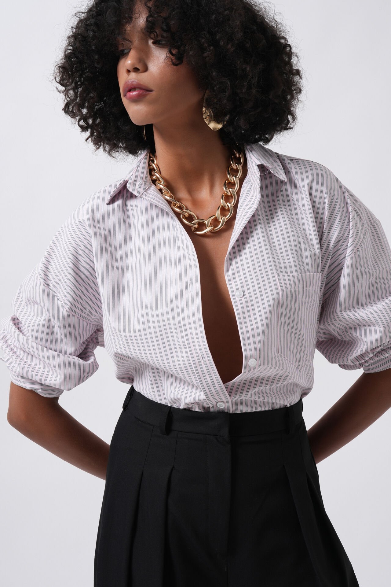Wholesale Striped Pocket Detail Pink Shirt