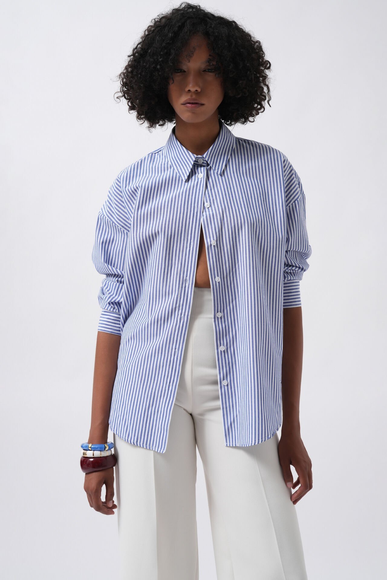 Wholesale Striped Basic Blue Shirt
