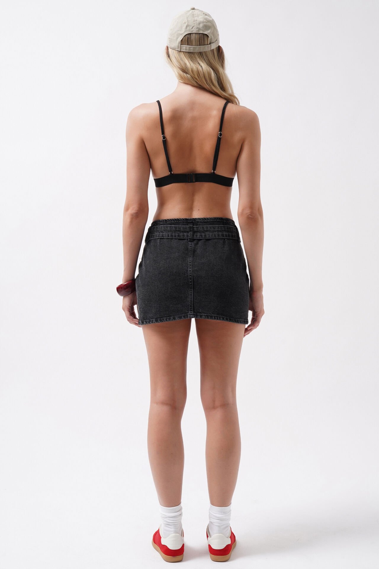 Toptan Kemer Detay Denim Mini Siyah Etek
