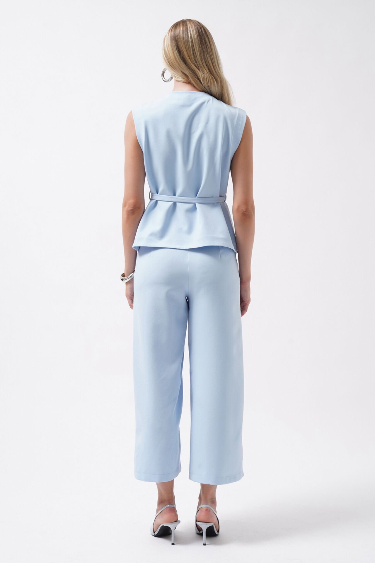 Wholesale Belted Woven Blue Vest