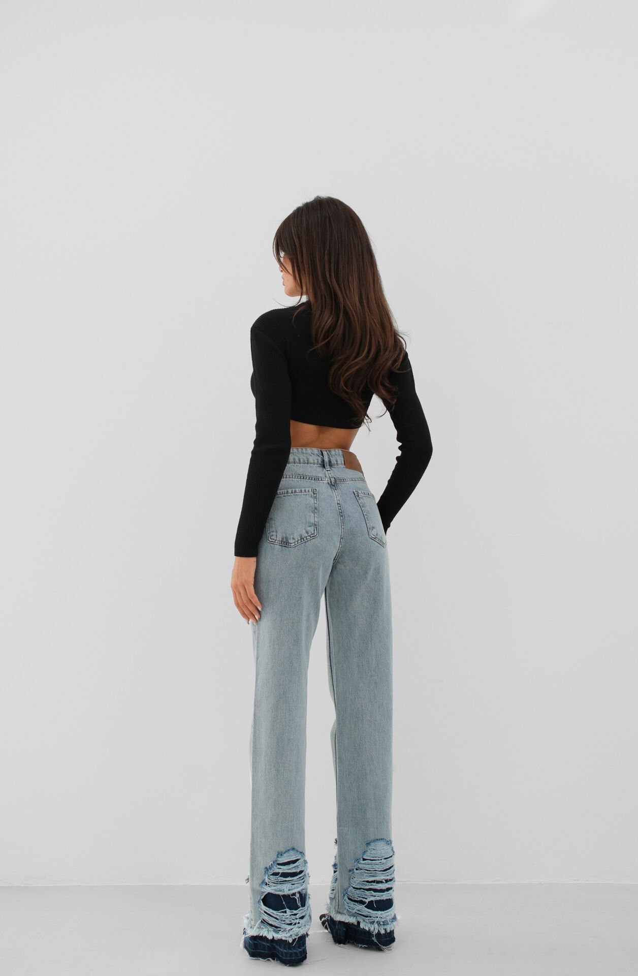 Toptan Paçası Yırtık Mavi Jean