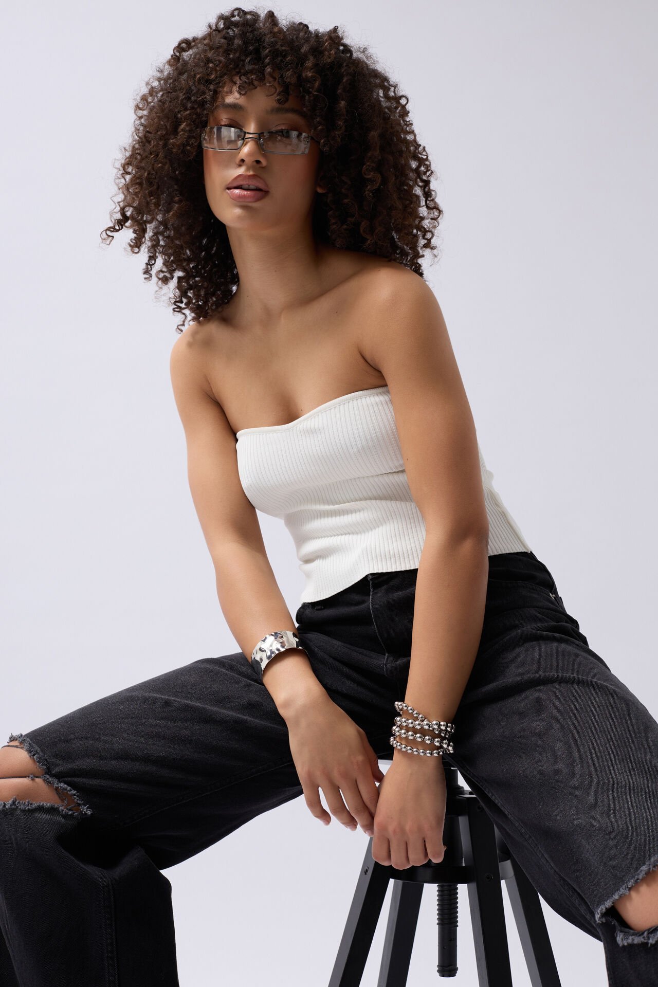 Toptan Straplez Dokulu Beyaz Crop