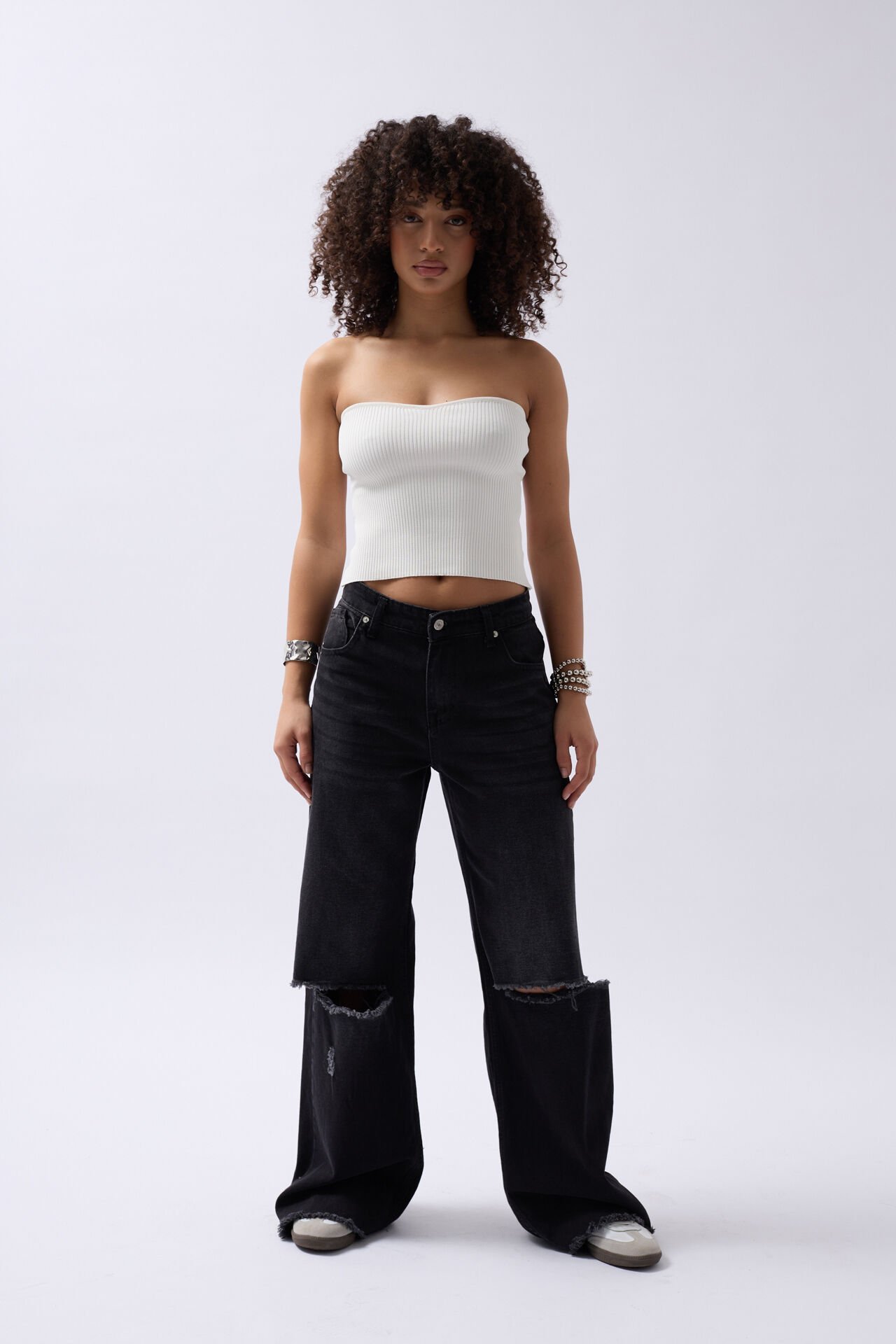 Toptan Straplez Dokulu Beyaz Crop