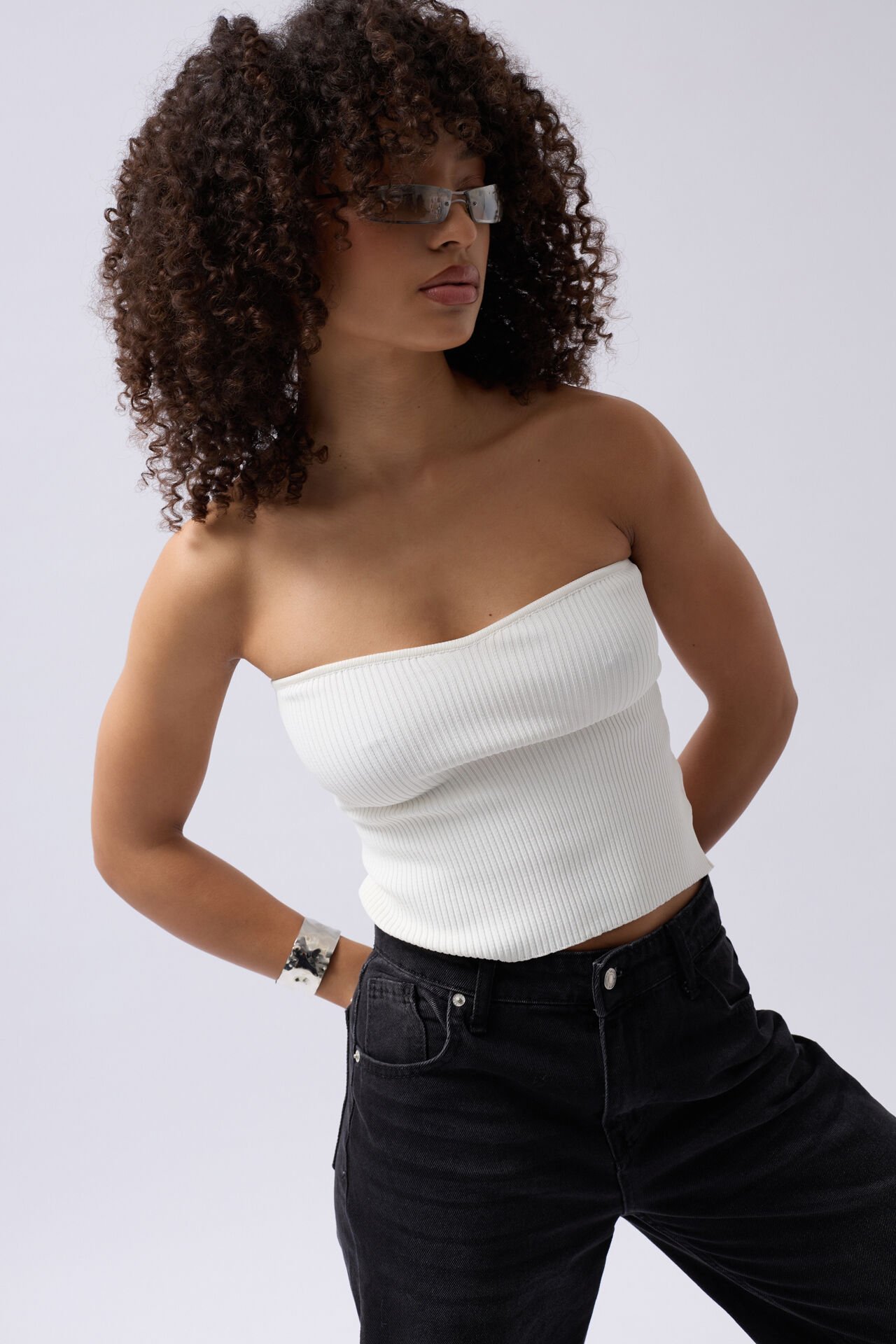 Toptan Straplez Dokulu Beyaz Crop