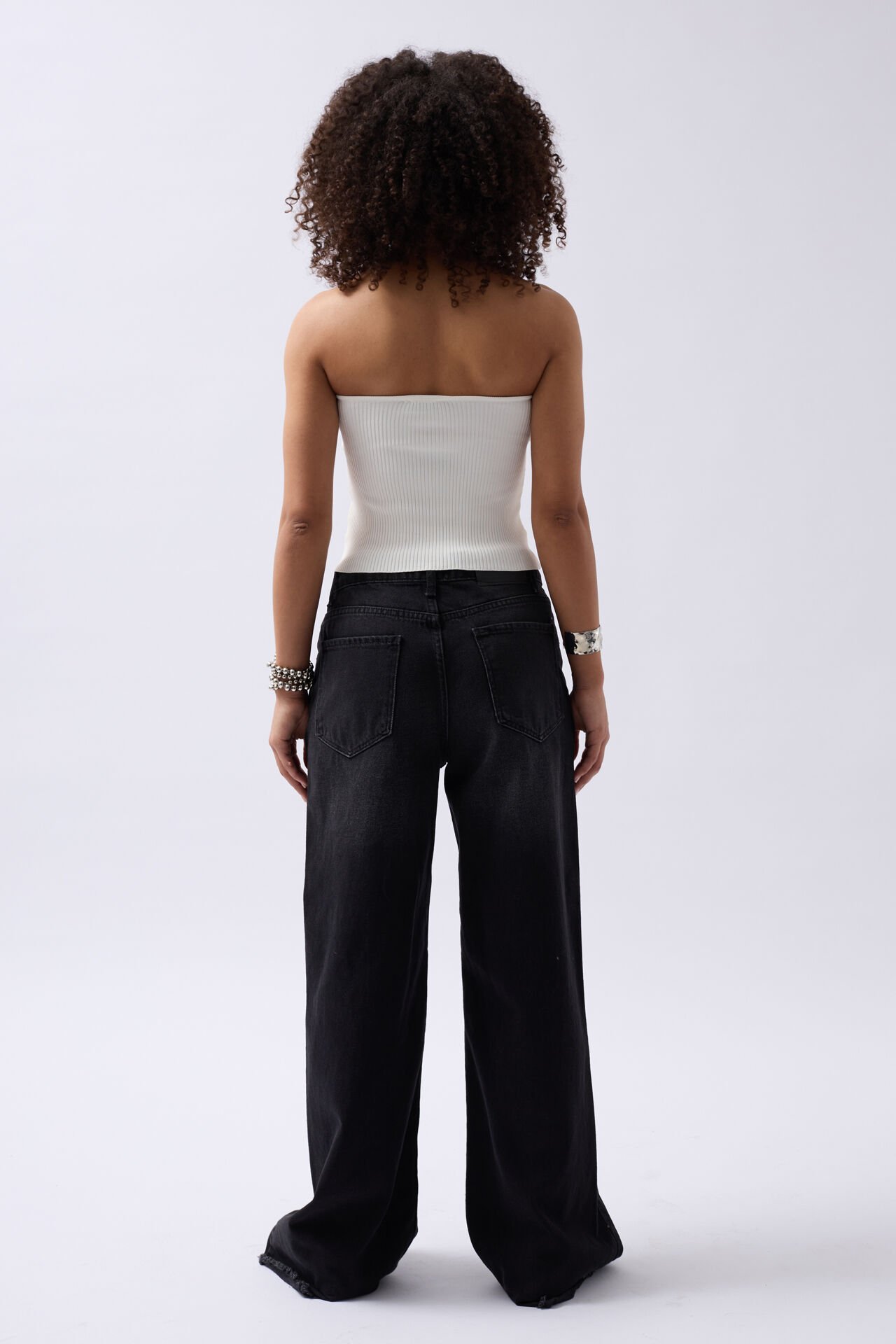 Toptan Straplez Dokulu Beyaz Crop