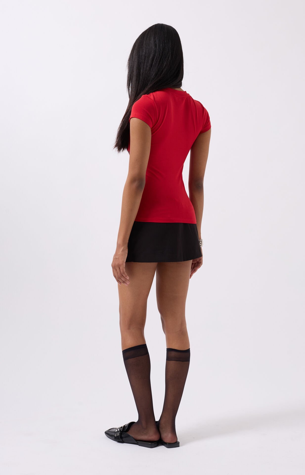 Toptan Nakış Detay Baskılı Crop Kırmızı T-Shirt