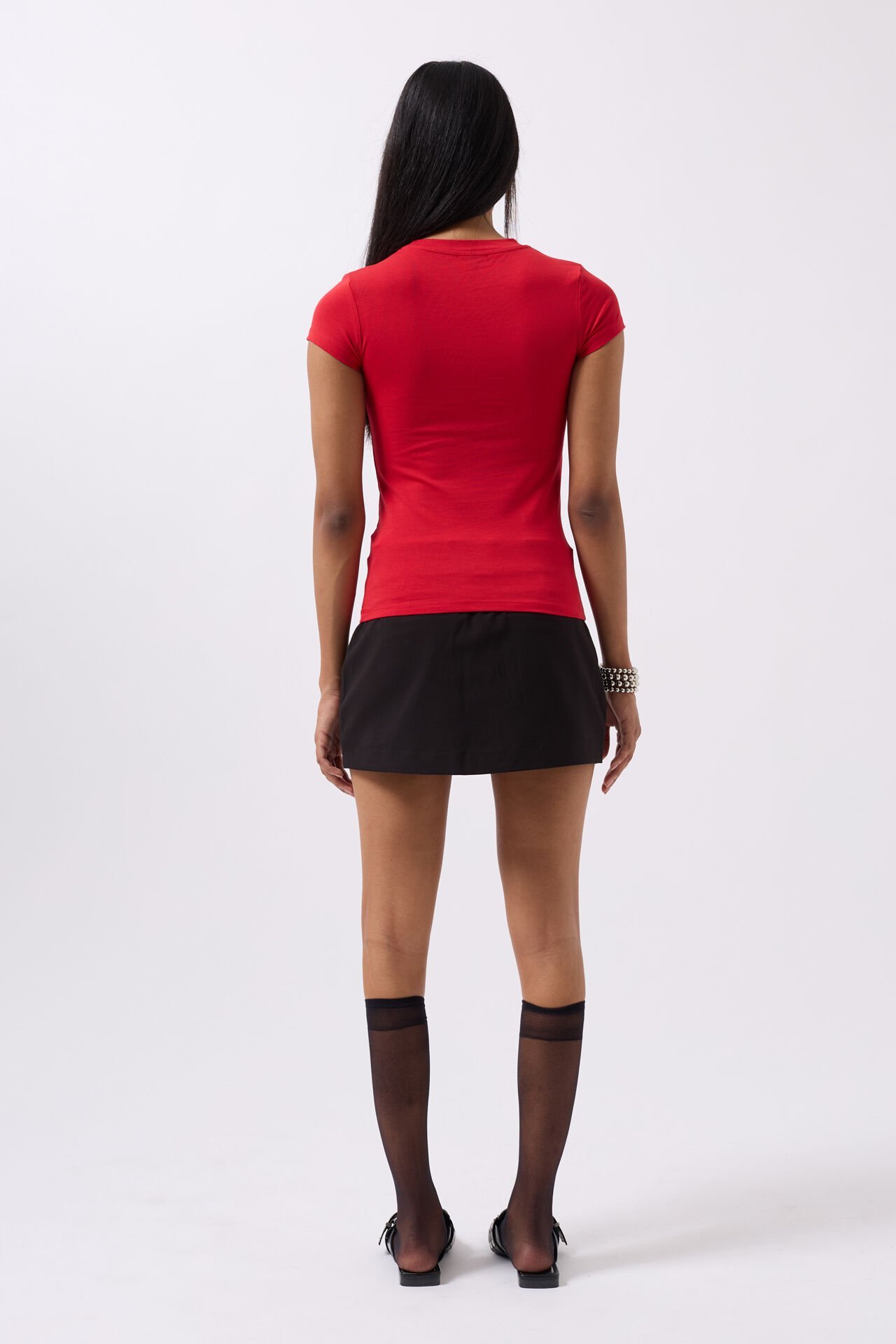 Toptan Nakış Detay Baskılı Crop Kırmızı T-Shirt