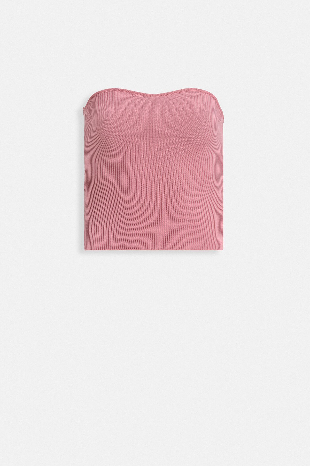 Toptan Straplez Dokulu Pembe Crop