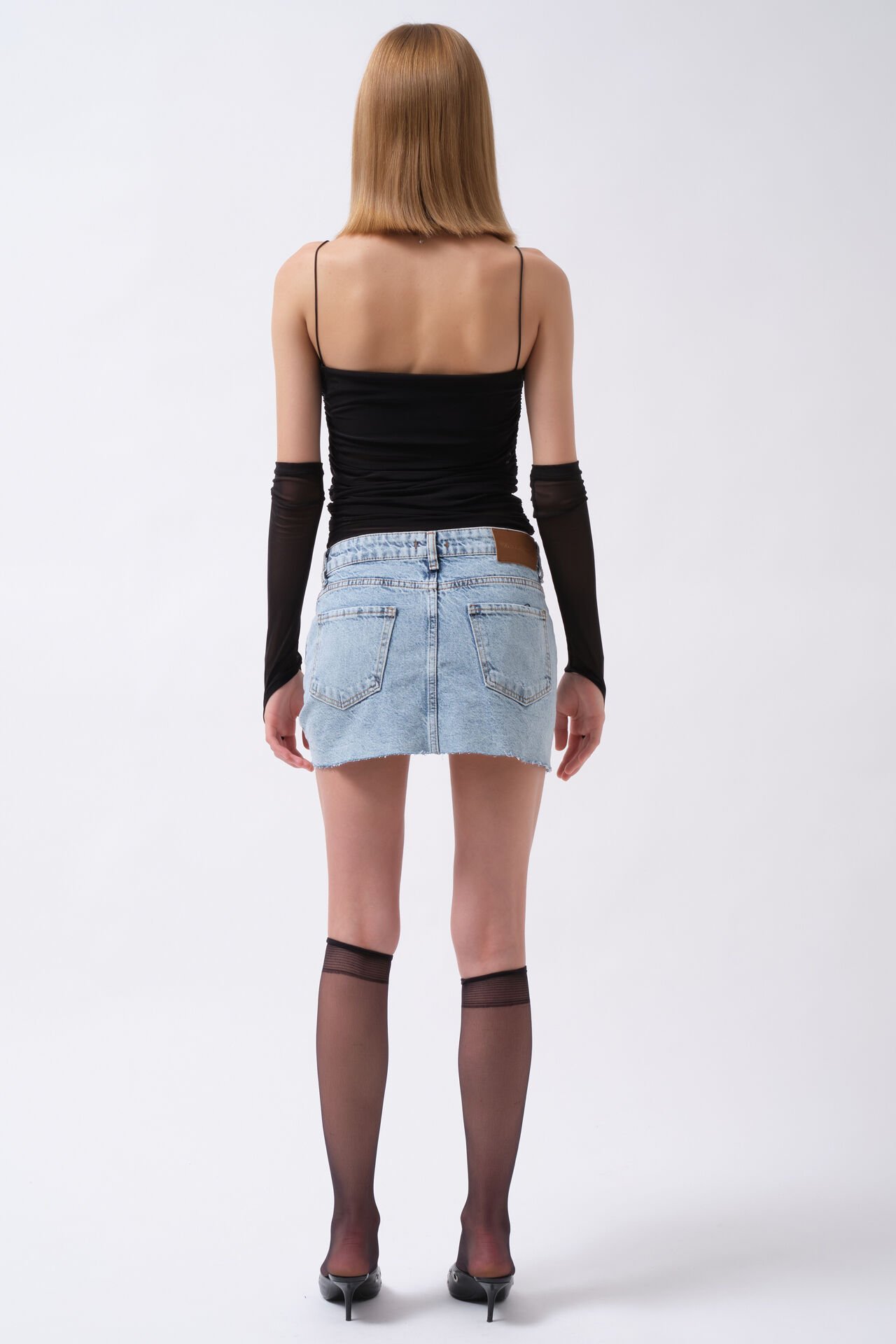 Toptan Lazer Kesim Denim Mini Mavi Etek