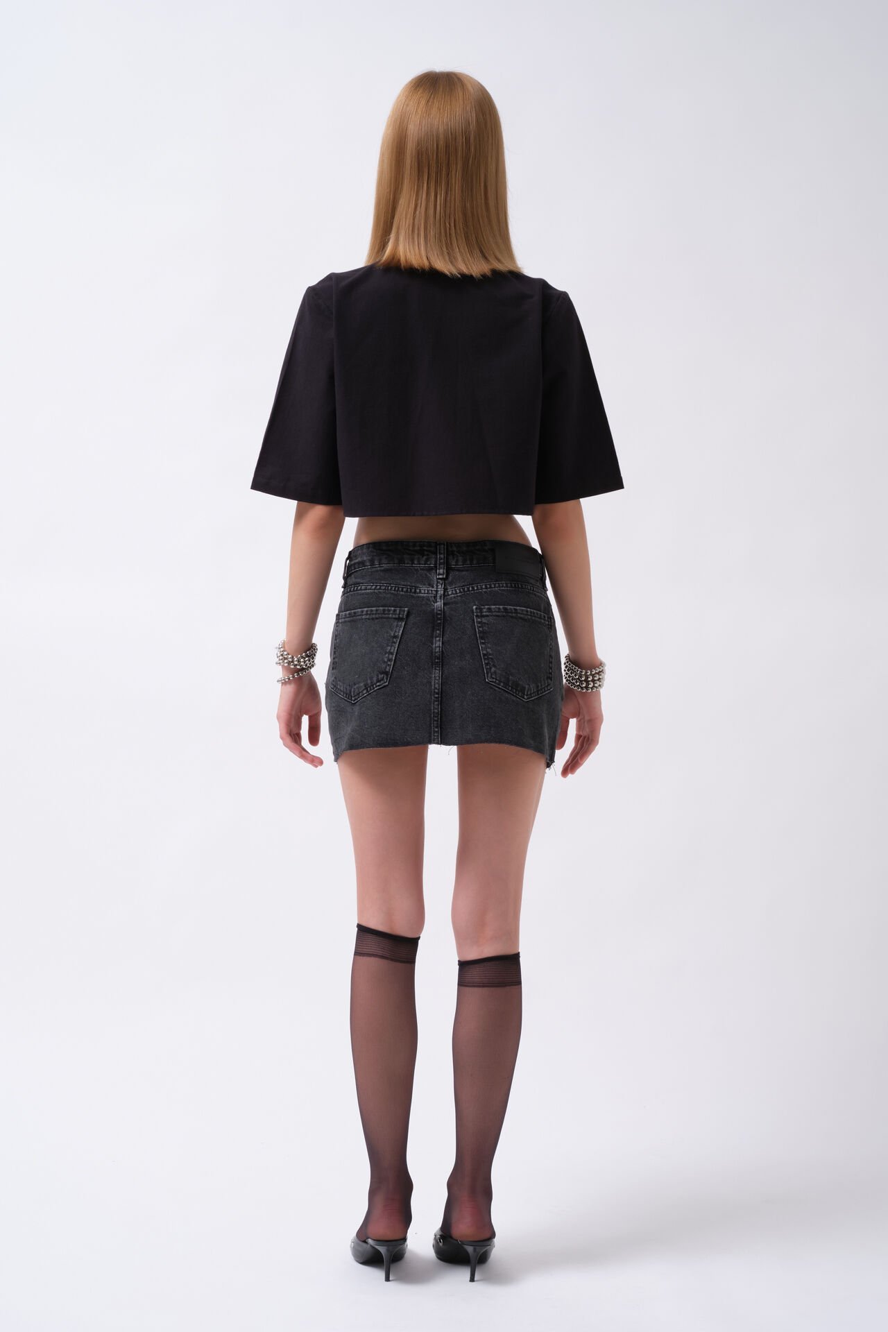 Wholesale Laser Cut Denim Mini Black Skirt