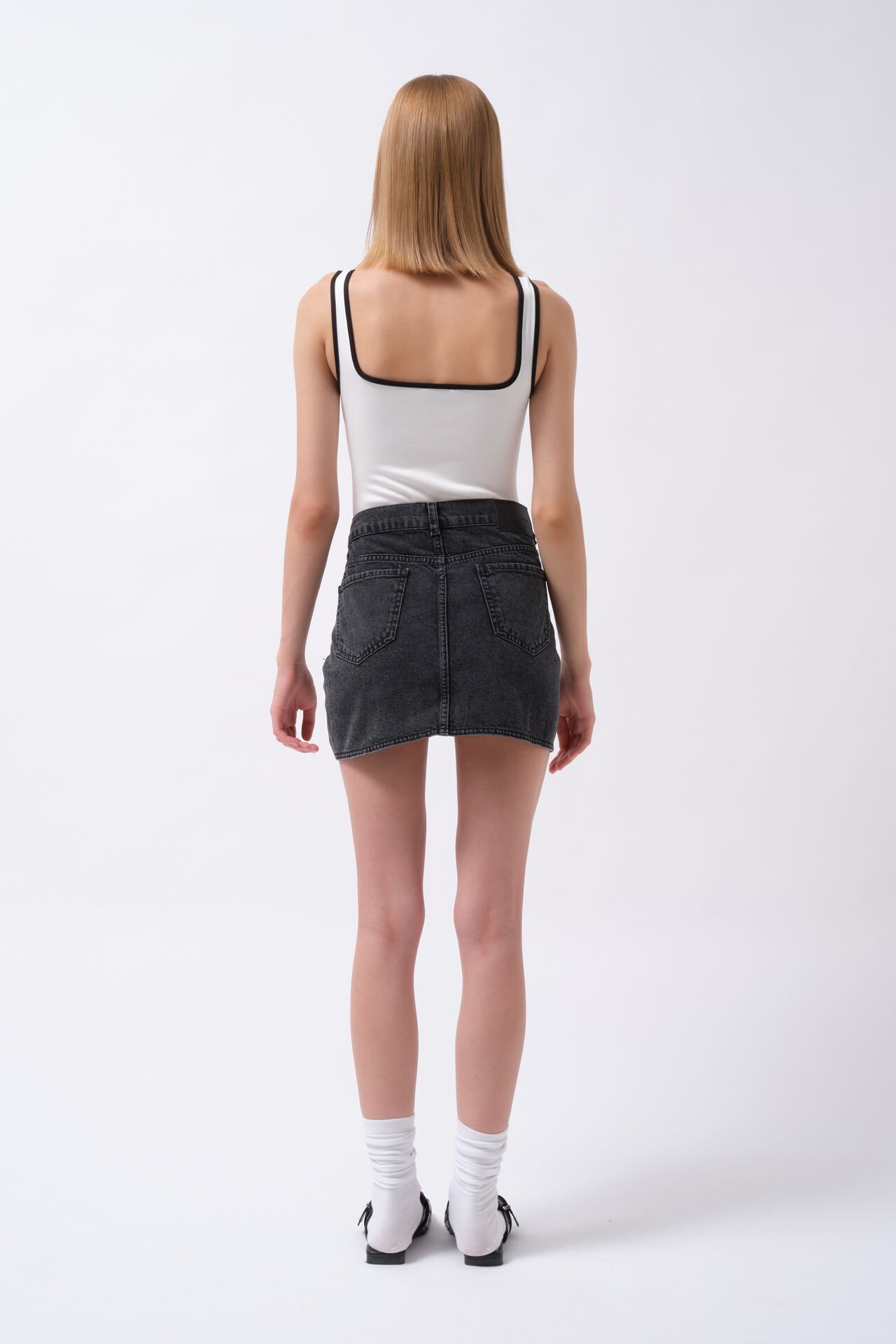 Toptan Anvelop Denim Mini Siyah Etek
