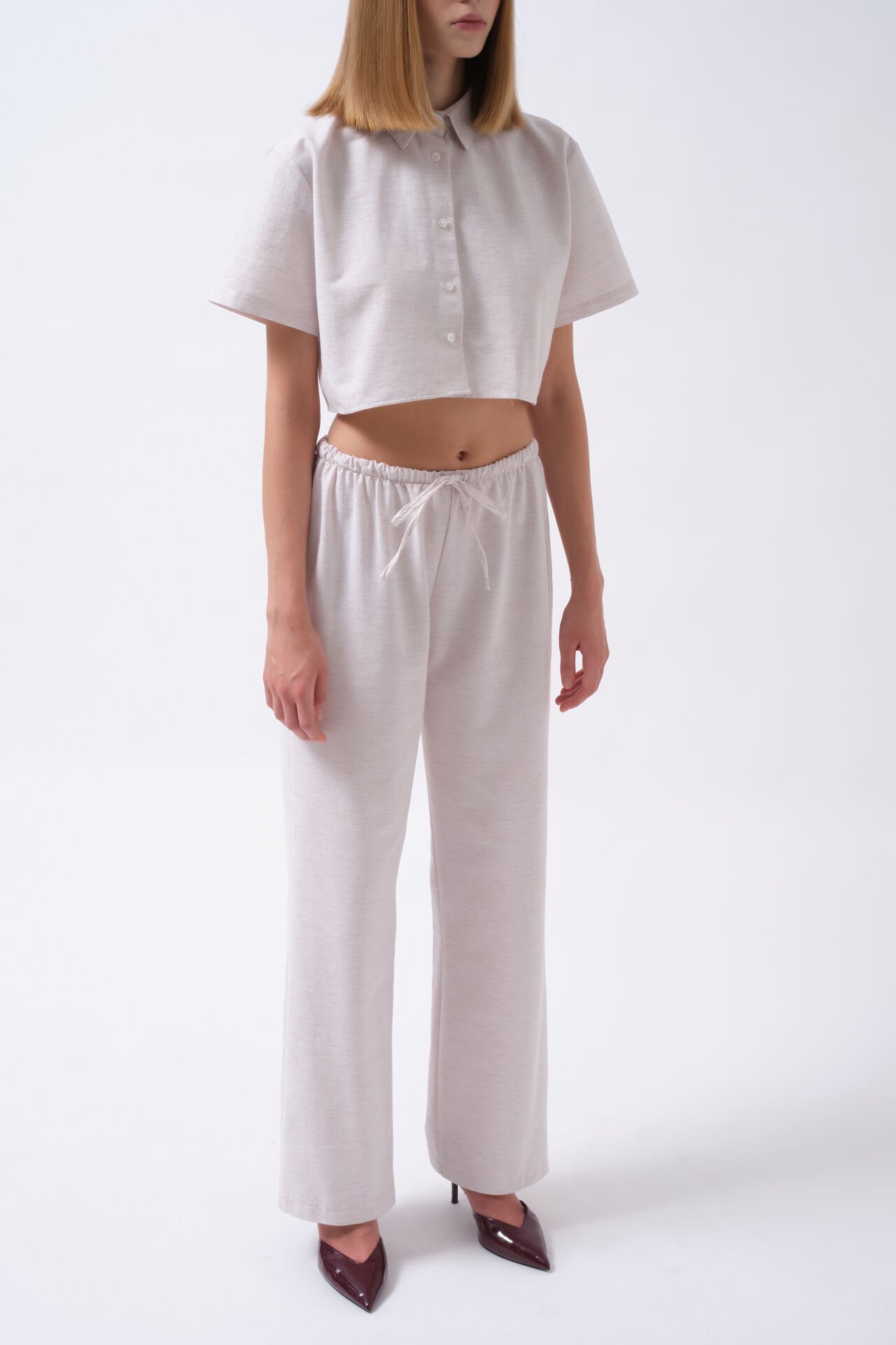 Wholesale Striped Crop Cotton Gray Shirt