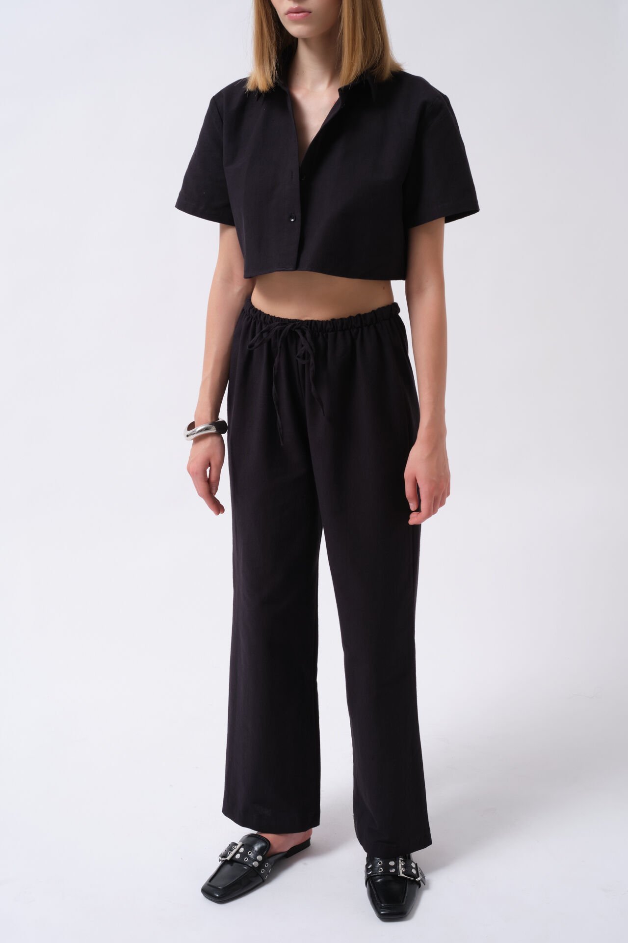 Wholesale Striped Crop Cotton Black Shirt
