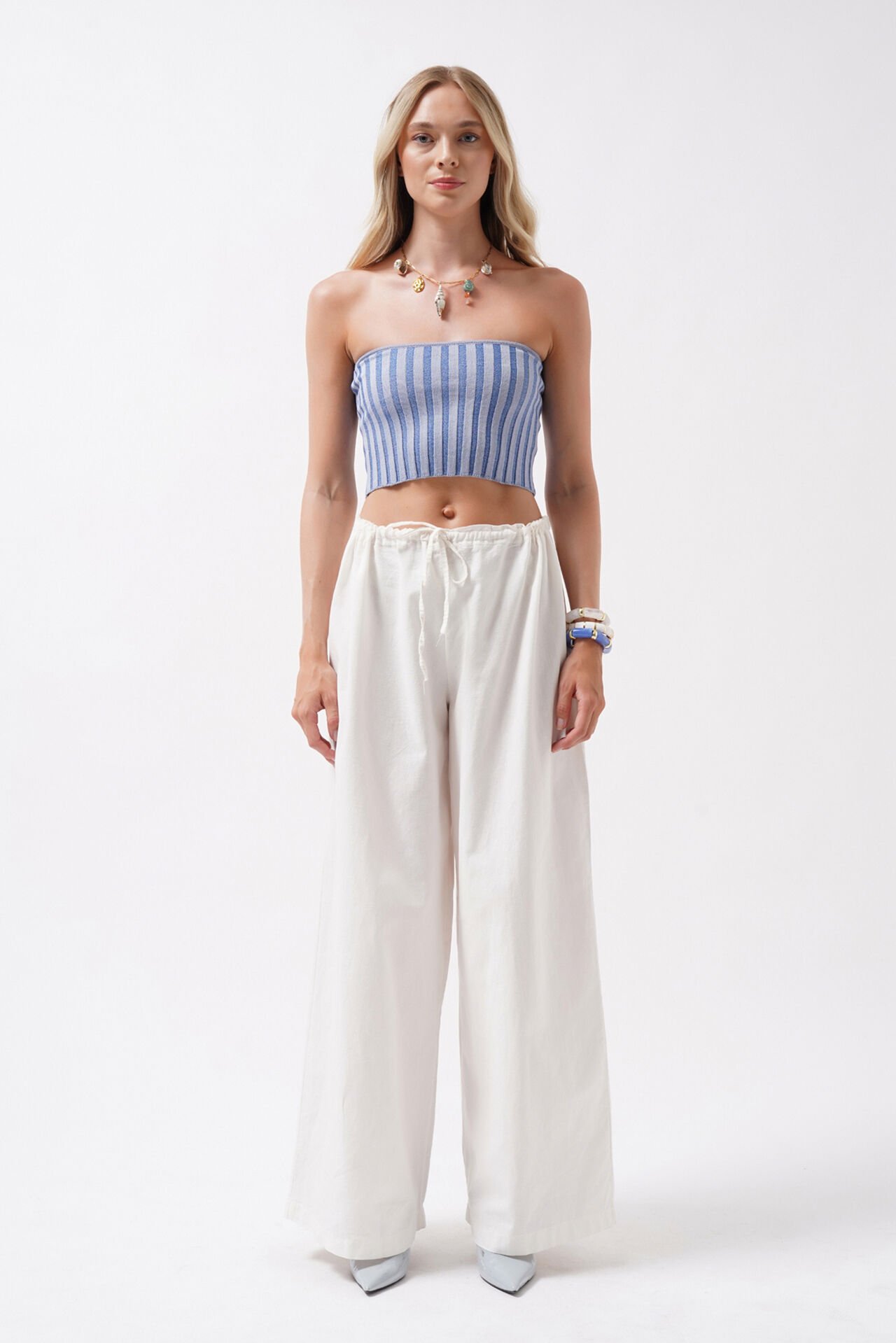 Toptan Straplez Fitilli Mavi Crop