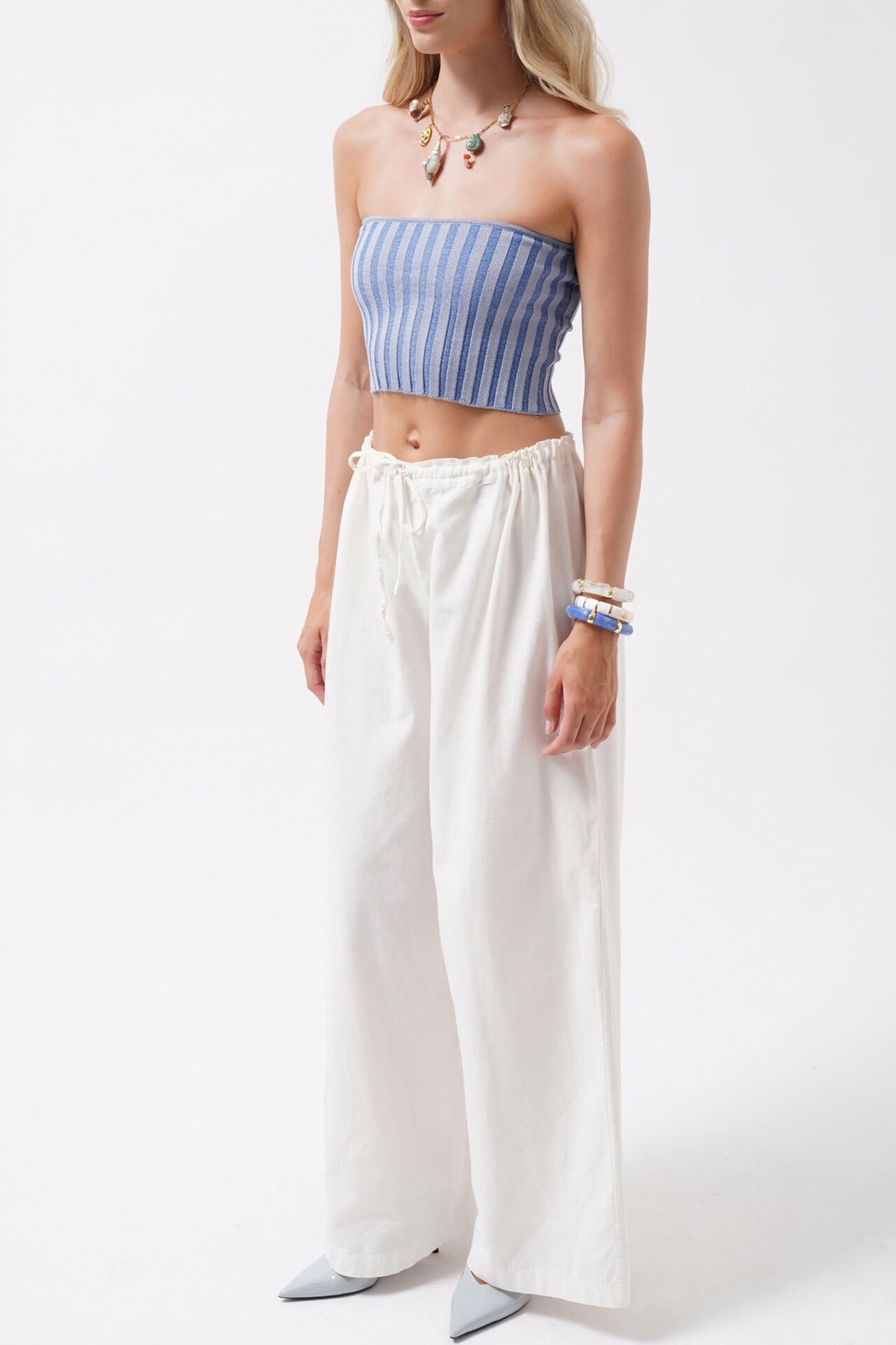 Toptan Straplez Fitilli Mavi Crop
