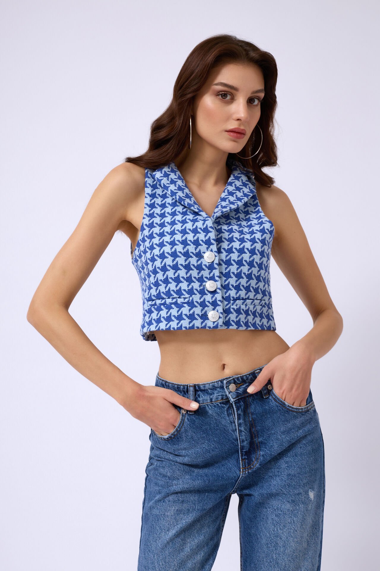 Houndstooth Crop Vest