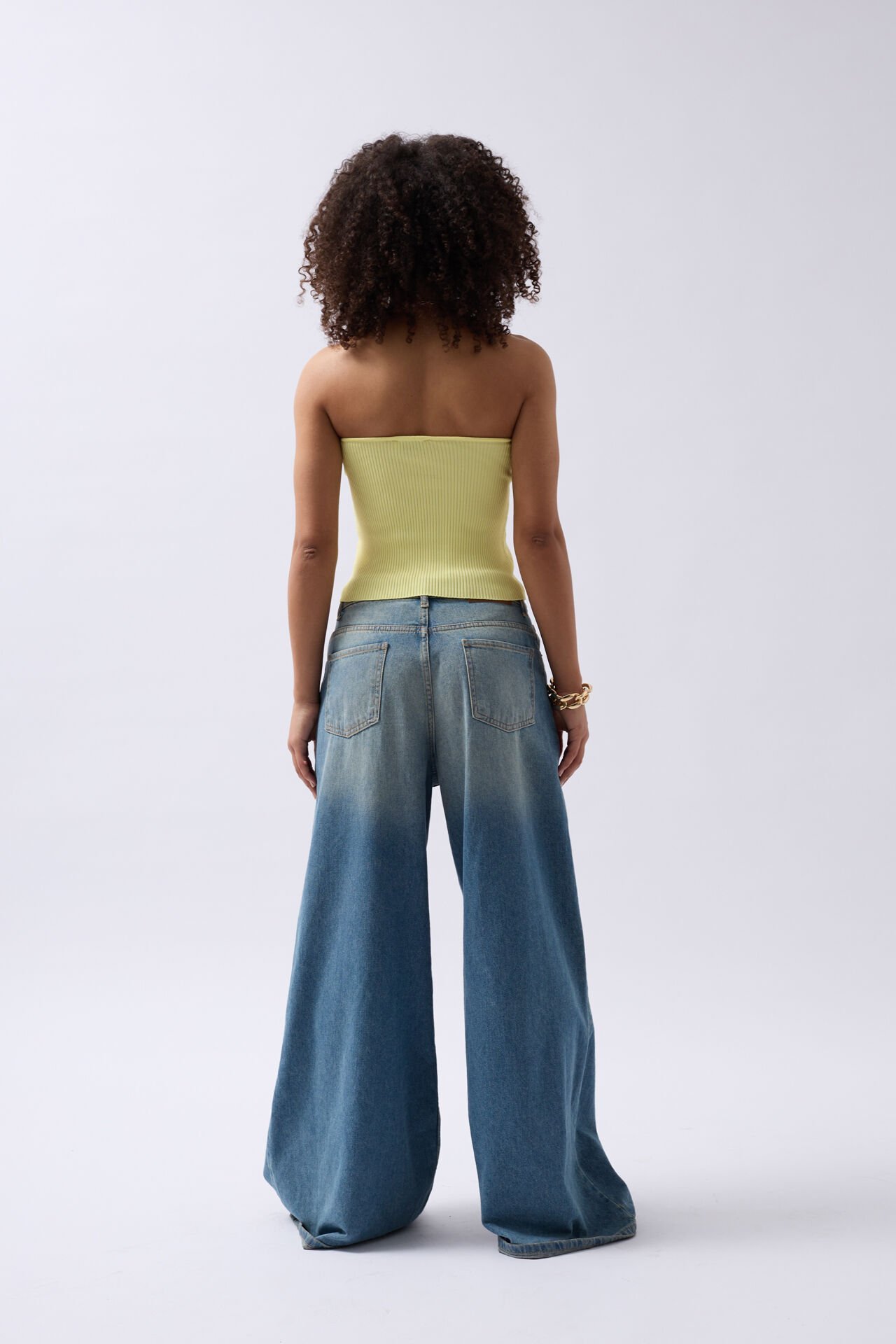 Toptan Straplez Dokulu Sarı Crop