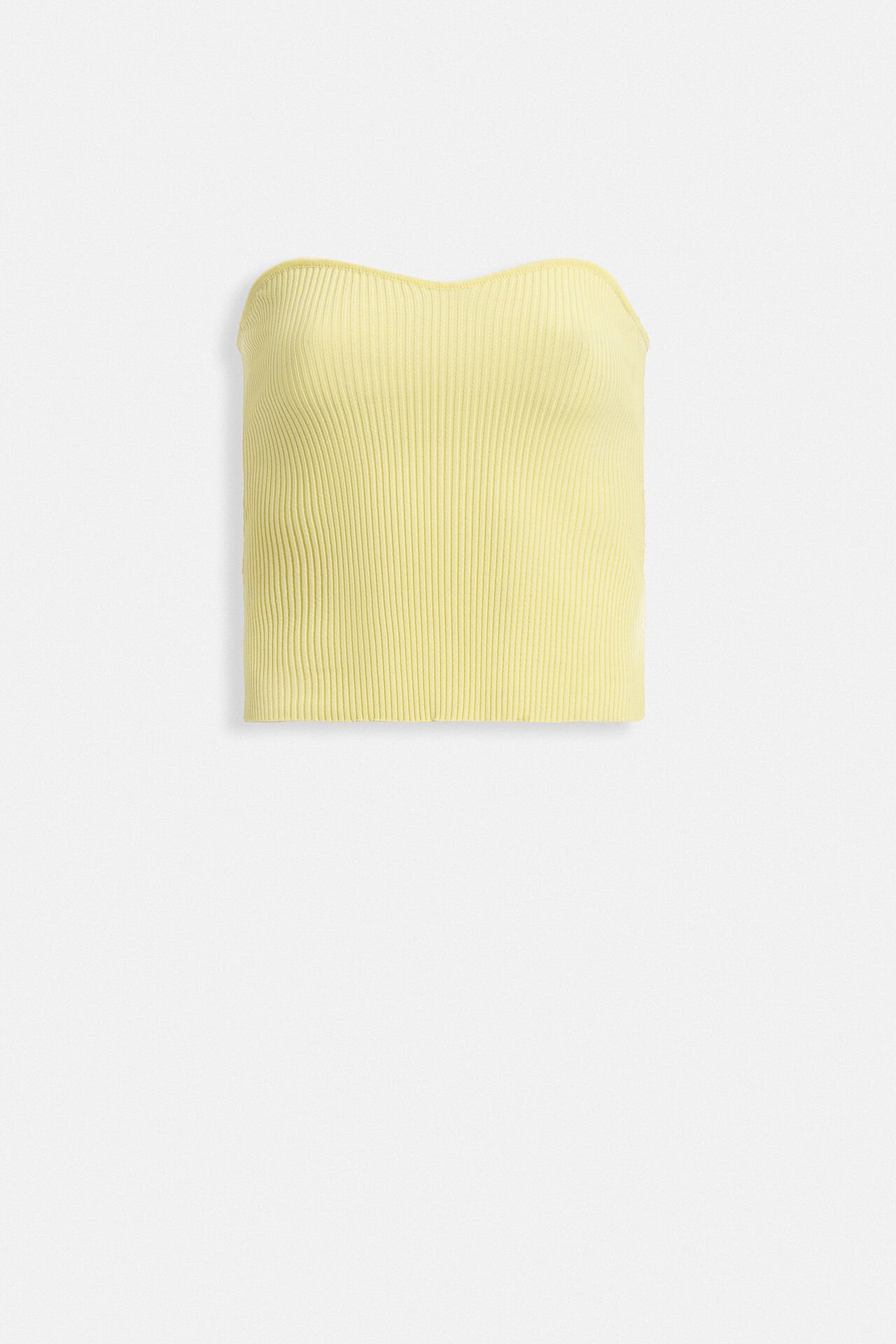 Toptan Straplez Dokulu Sarı Crop