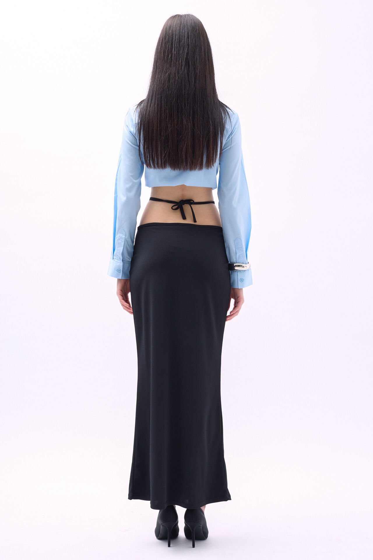 Wholesale Waist Tie Maxi Black Skirt