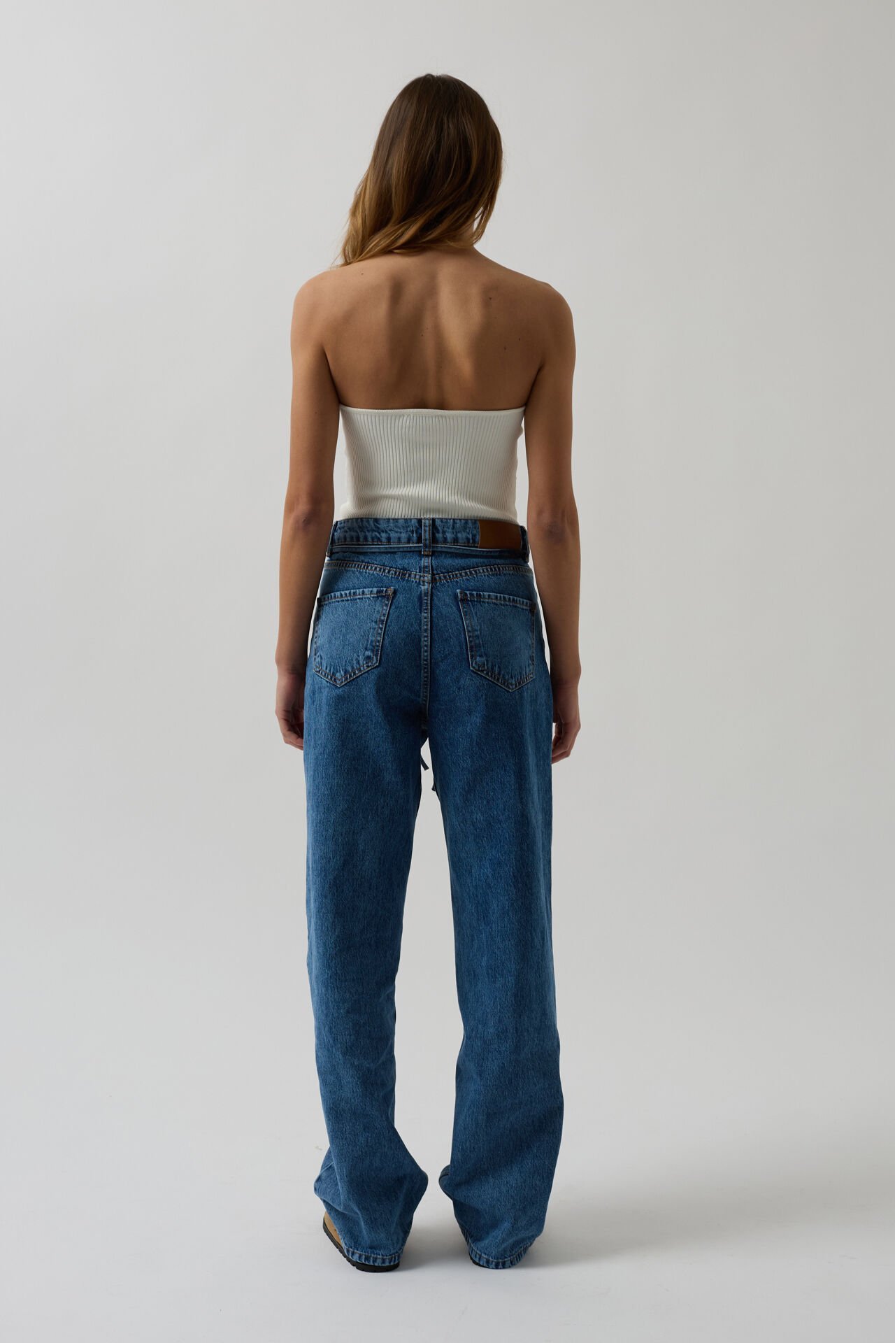 Toptan Biye Detay Straight Mavi Jean