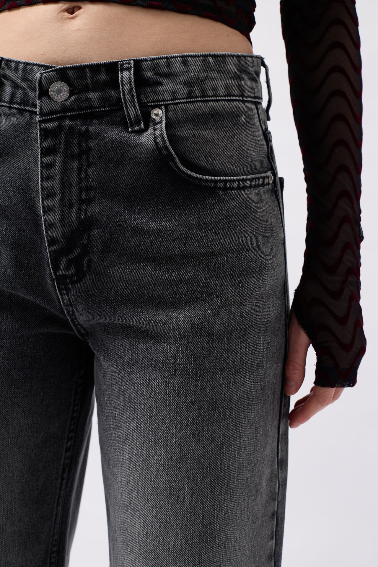 Toptan Paça Katlamalı Yüksek Bel Siyah Jean