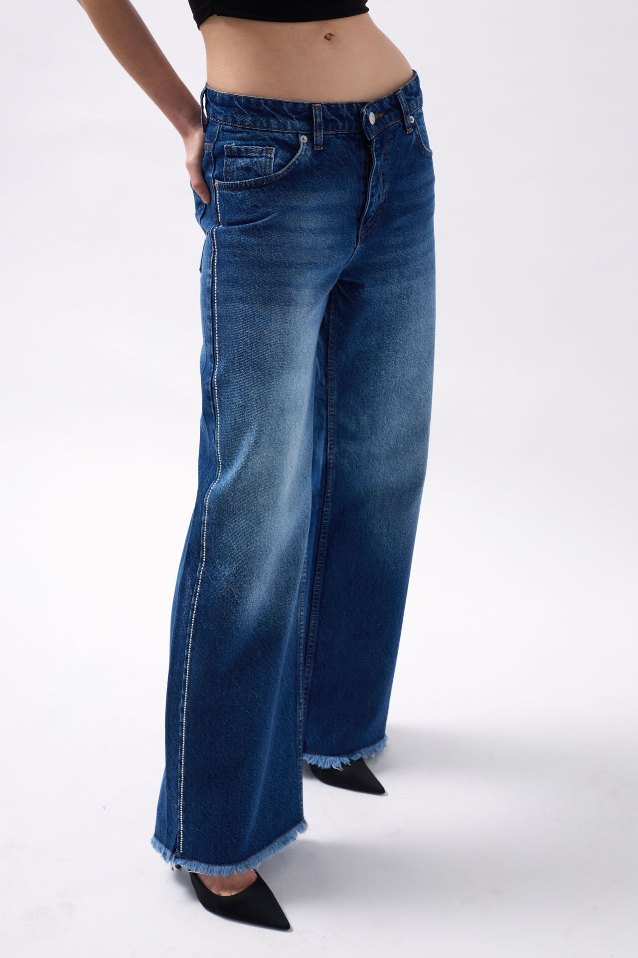 Wholesale Stone Stripe Detailed Blue Jeans