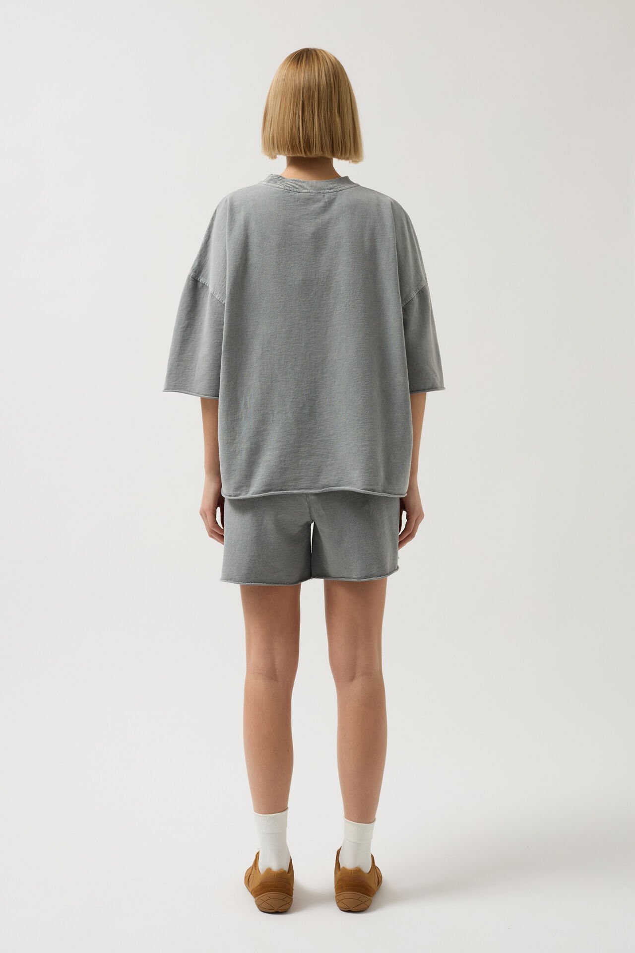 Toptan Oversize Lazer Kesim Bisiklet Yaka Gri T-Shirt