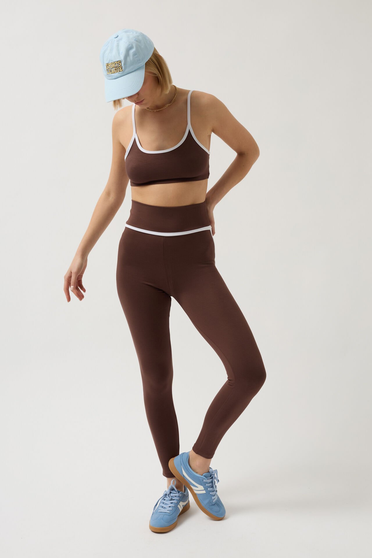 Wholesale High Waist Brown Leggings with Piping Detail