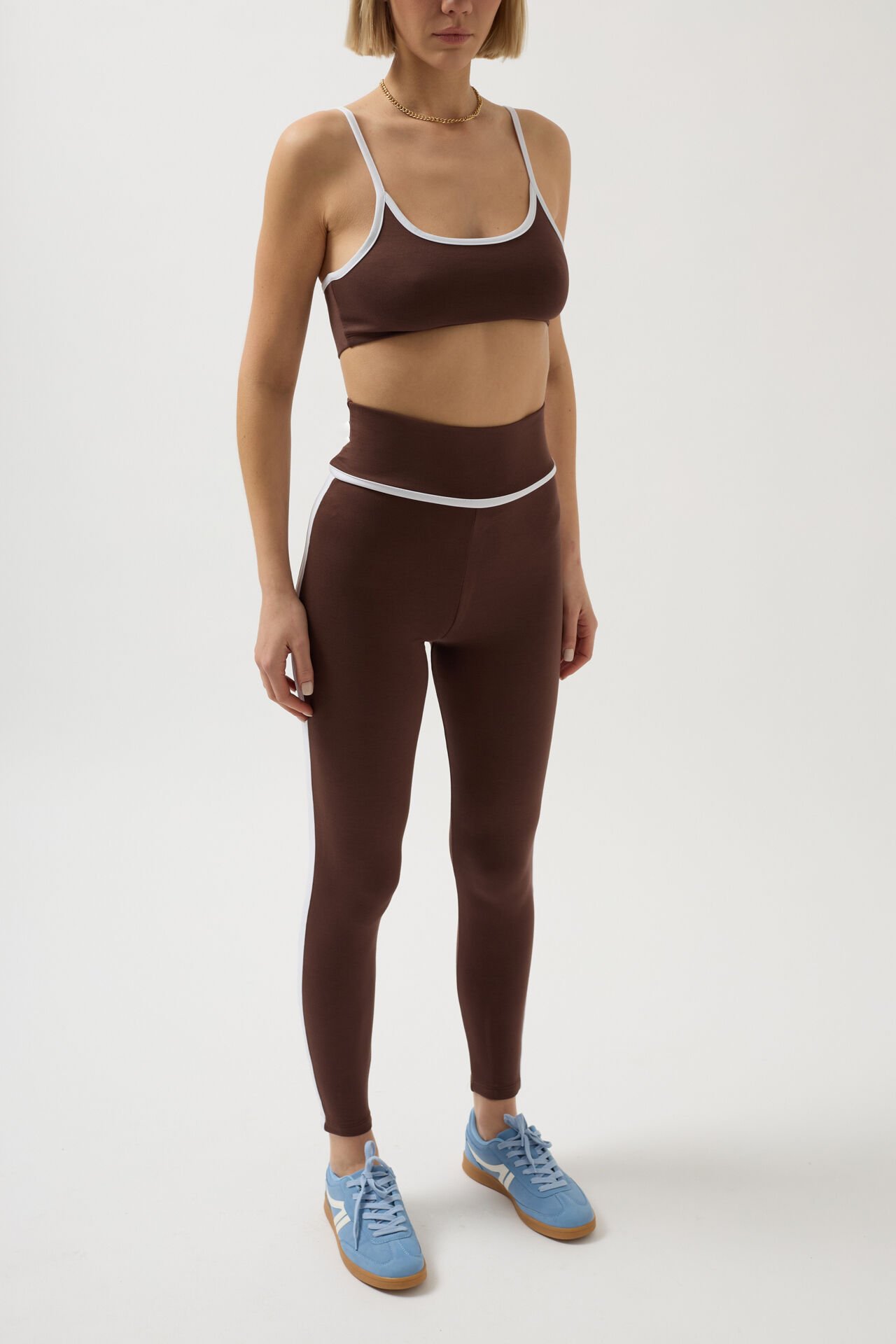 Wholesale High Waist Brown Leggings with Piping Detail