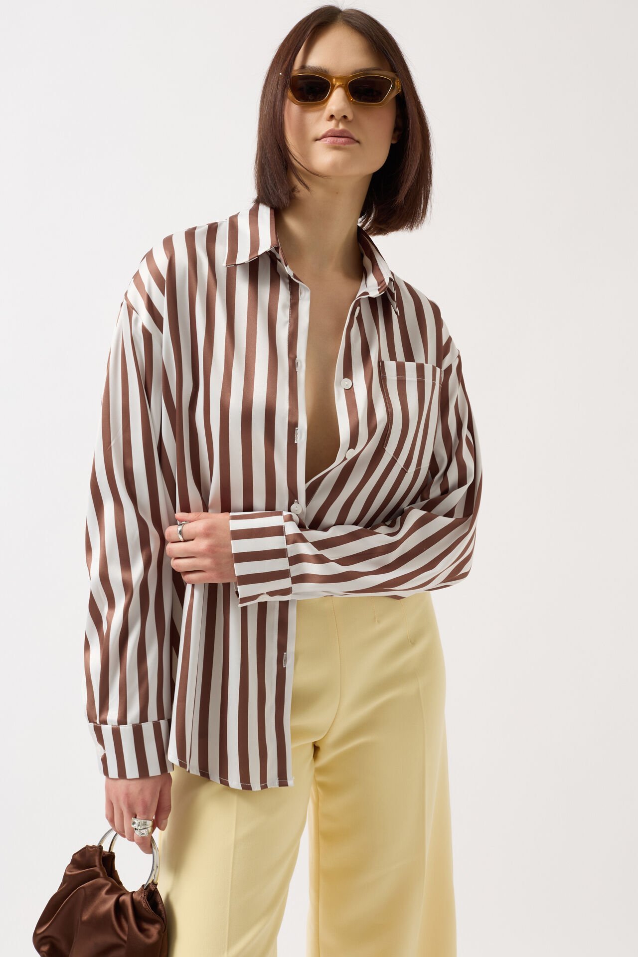 Wholesale Striped Satin Brown Shirt