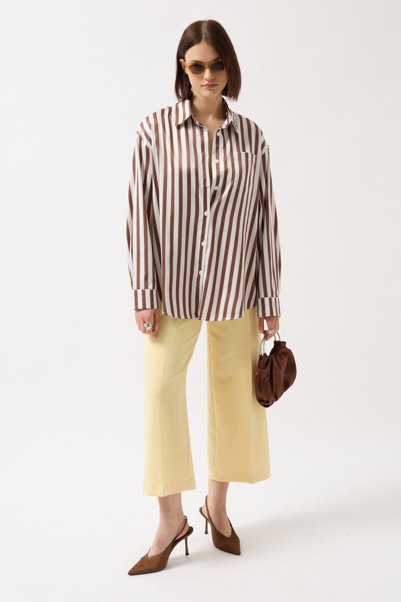 Wholesale Striped Satin Brown Shirt