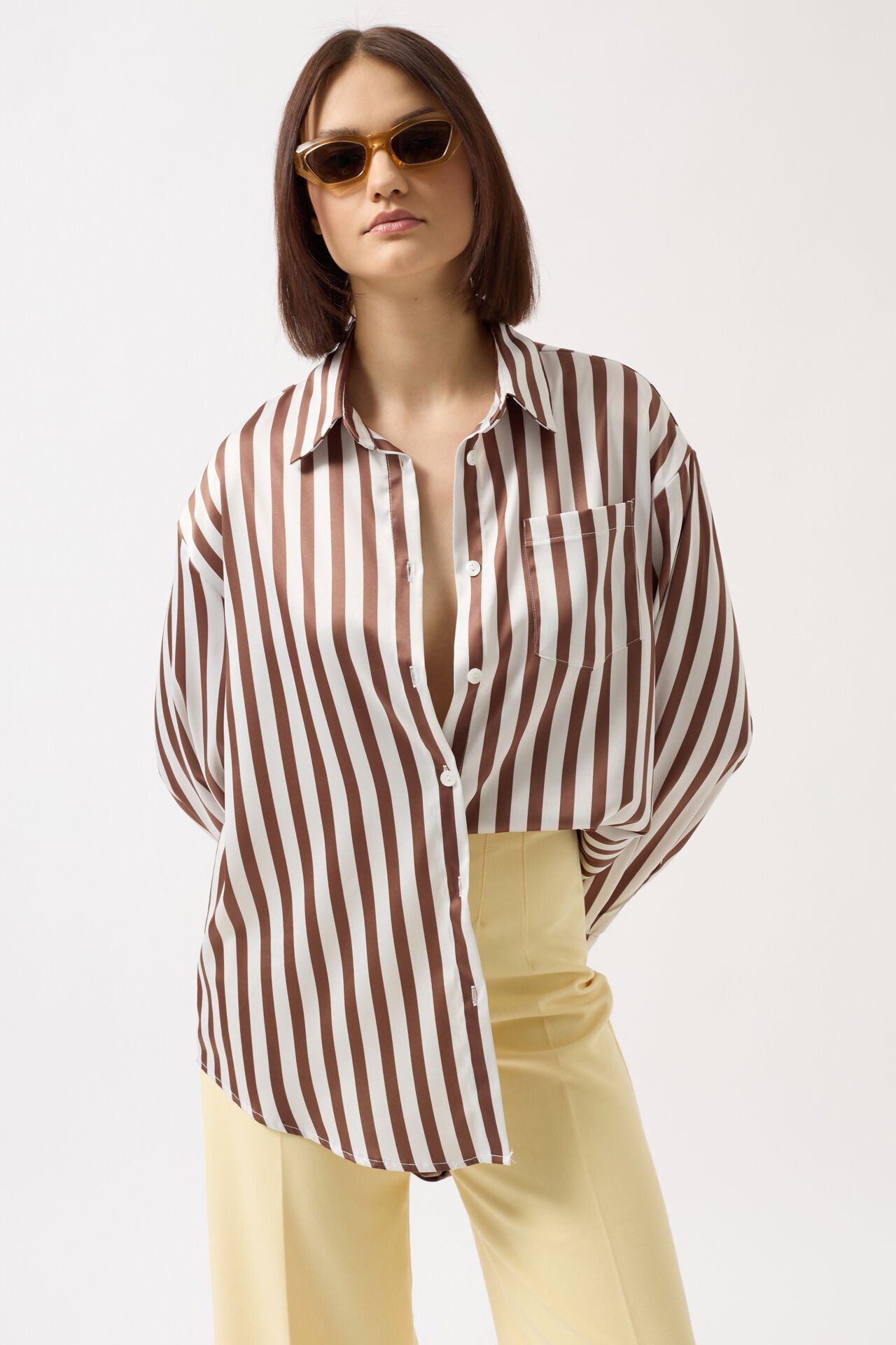 Wholesale Striped Satin Brown Shirt