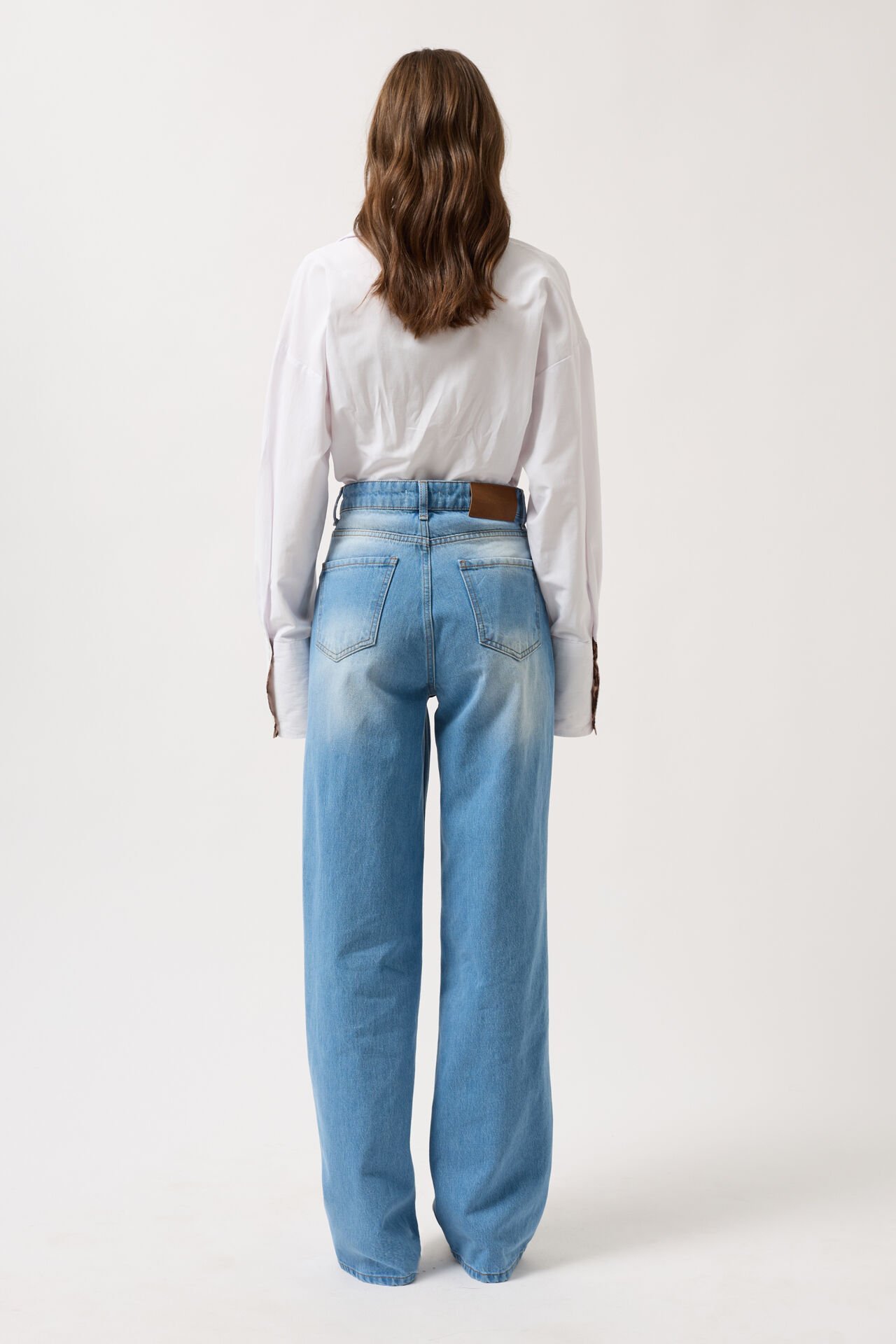 Toptan Dikiş Detay Geniş Paça Mavi Jean