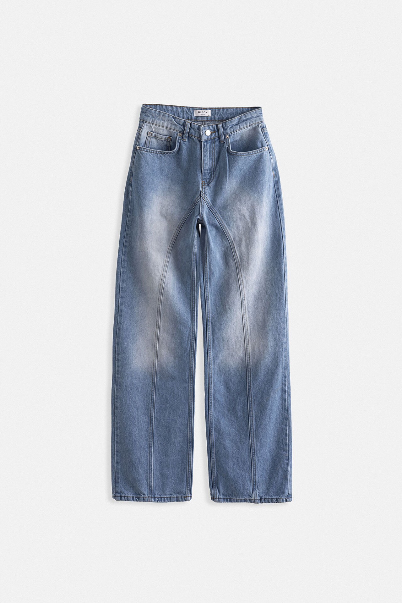 Toptan Dikiş Detay Geniş Paça Mavi Jean