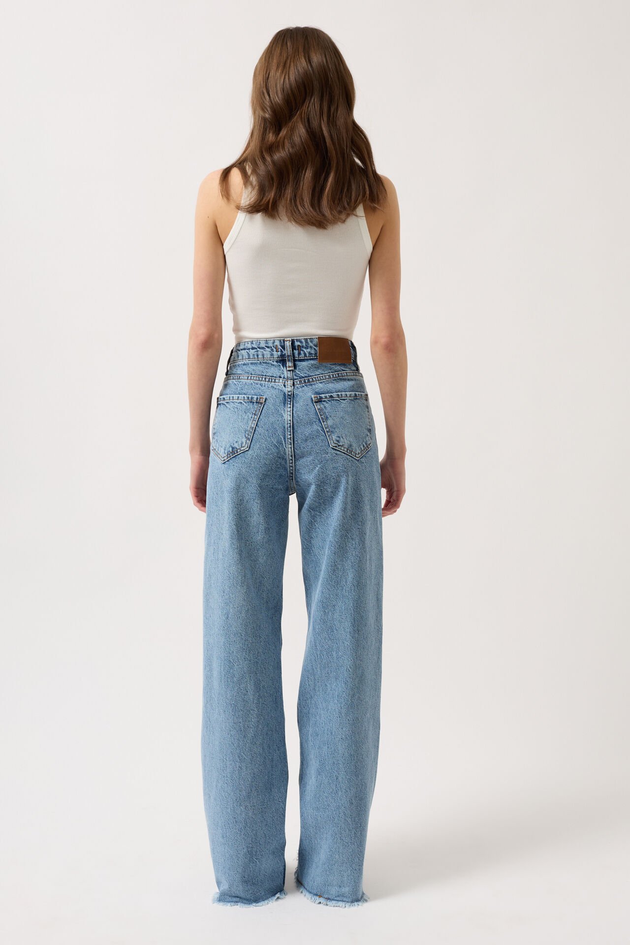 Toptan Lazer Kesim Wide Leg Mavi Jean
