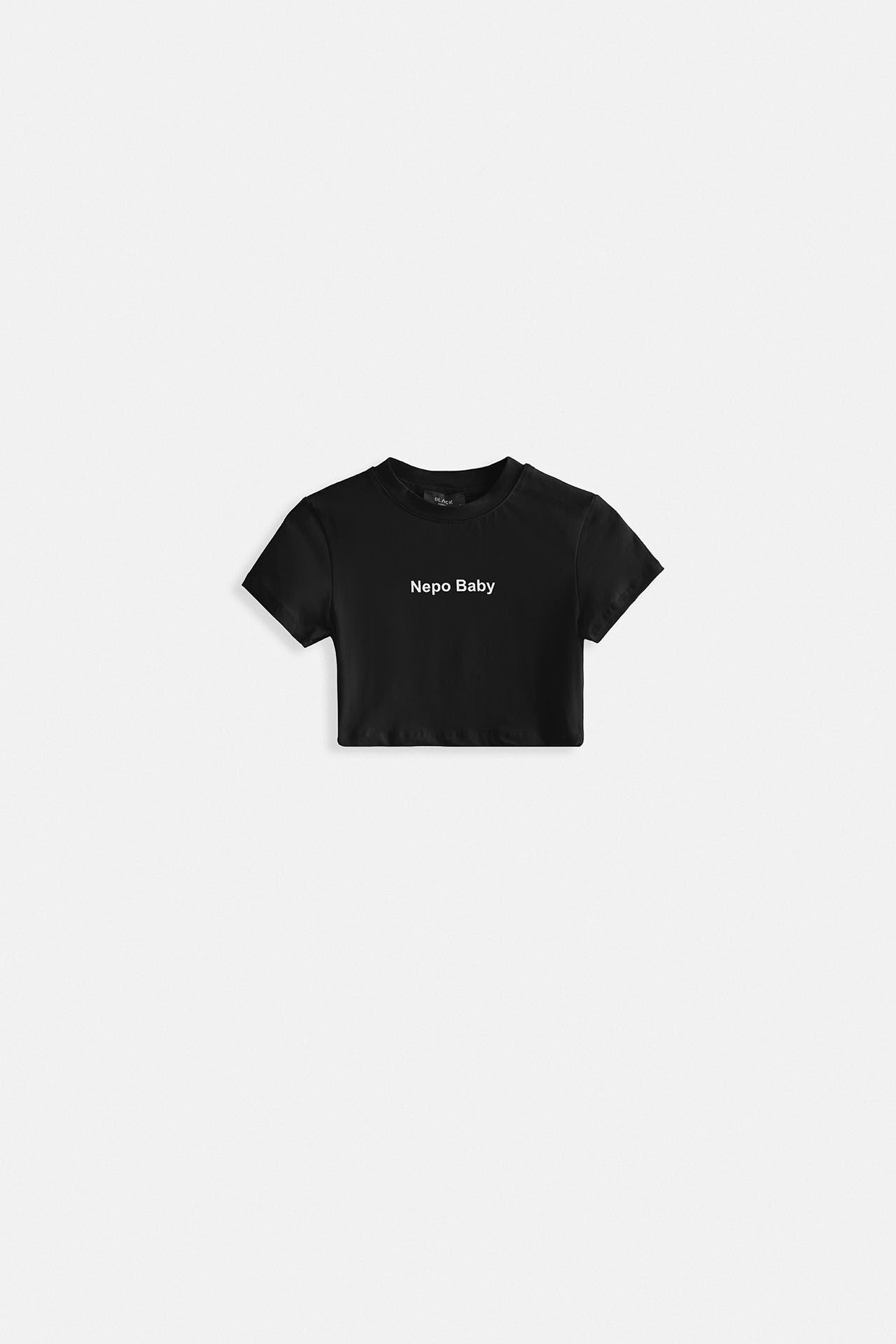 Toptan Nepo Baskılı Crop Siyah T-Shirt