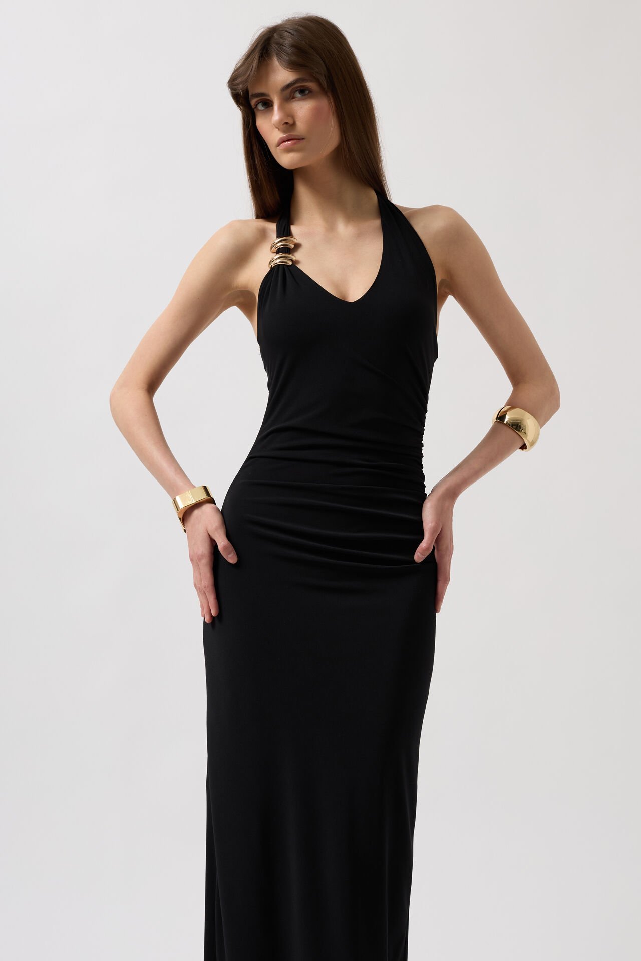 Wholesale Accessories Detail Maxi Black Dress