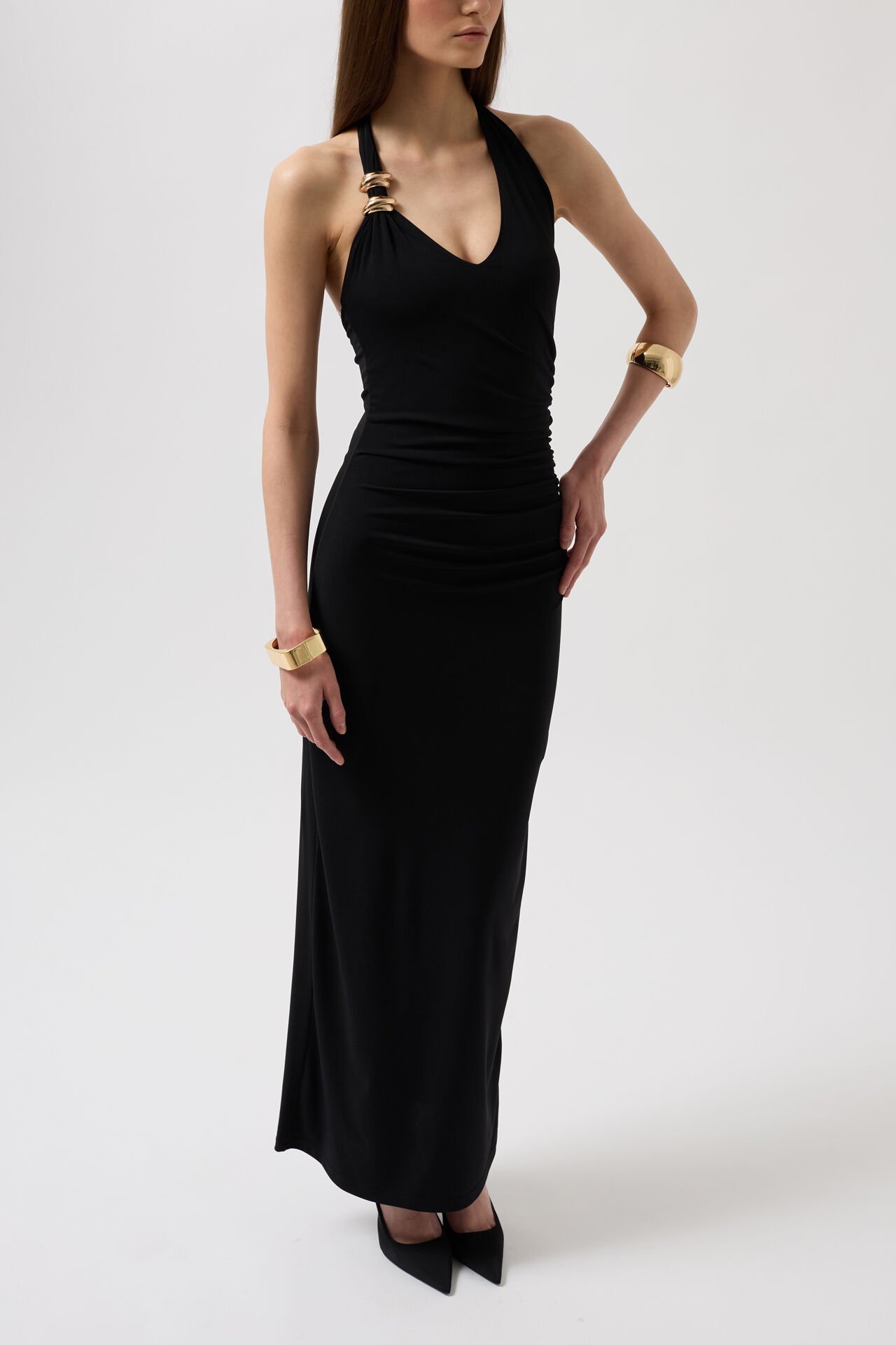 Wholesale Accessories Detail Maxi Black Dress