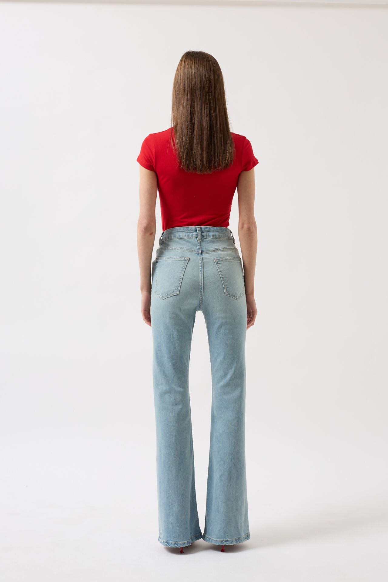 Toptan Yüksek Bel Basic Skinny Buz Mavi Jean