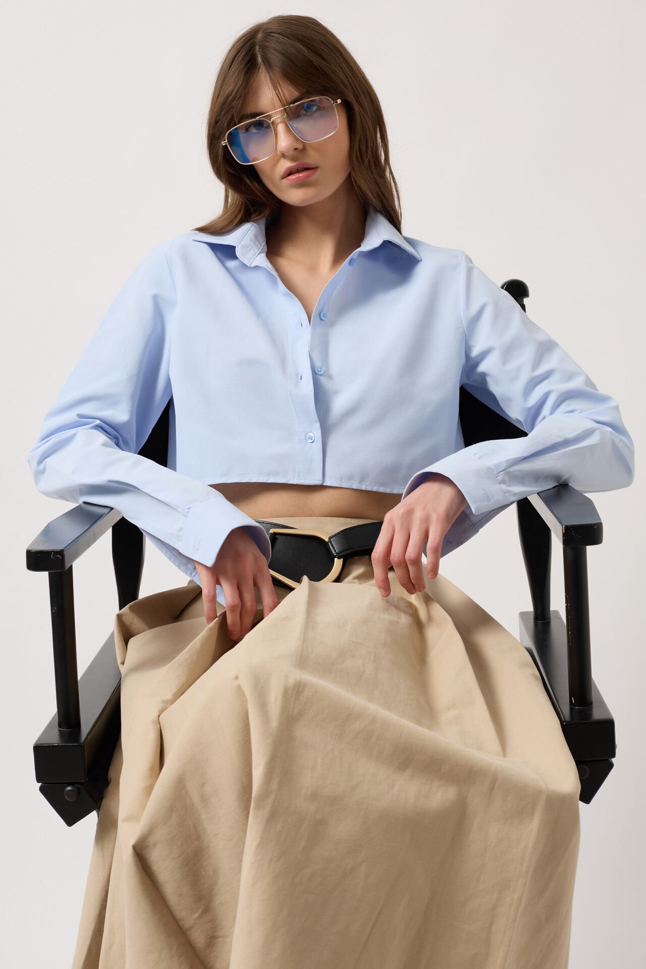Wholesale Basic Crop Blue Shirt