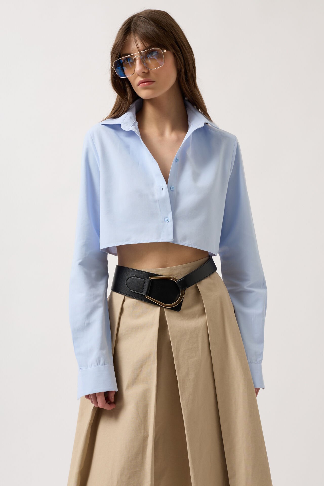 Wholesale Basic Crop Blue Shirt