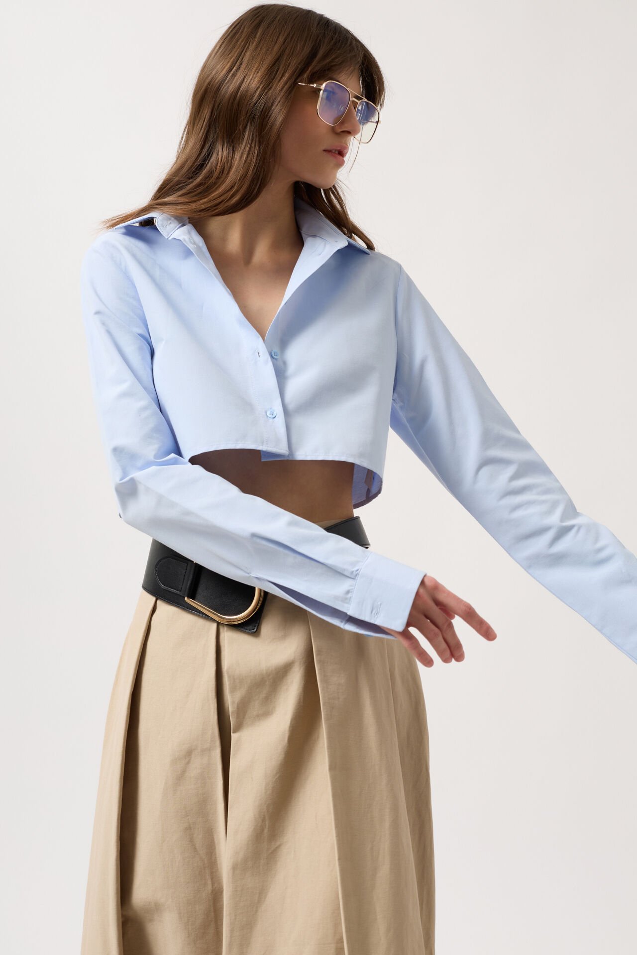 Wholesale Basic Crop Blue Shirt