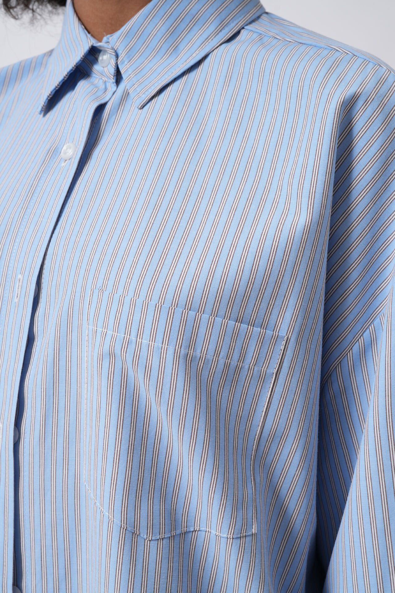 Wholesale Striped Pocket Detail Blue Shirt