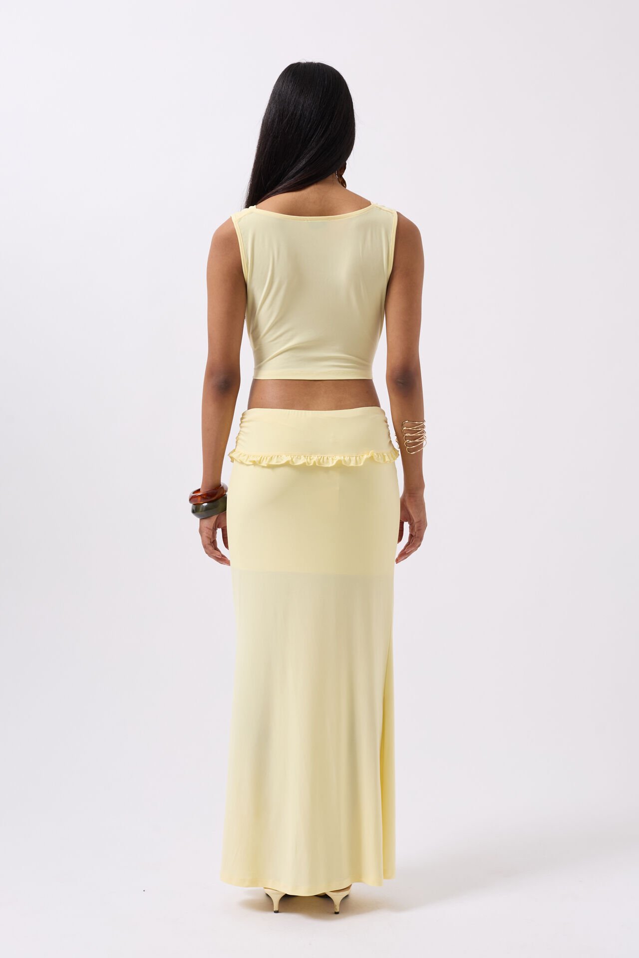 Toptan Degaje Yaka Sarı Crop