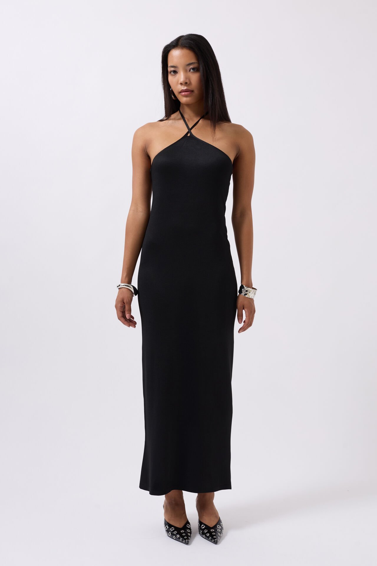 Wholesale Cross Strap Maxi Black Dress