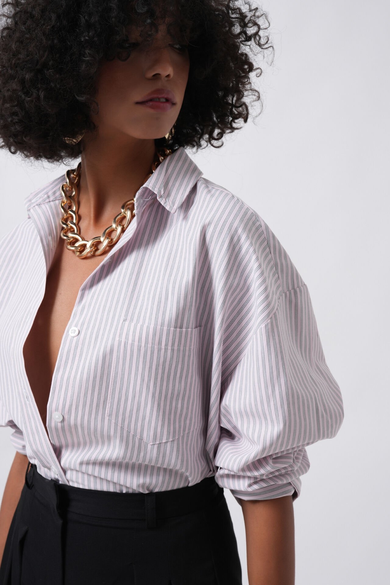 Wholesale Striped Pocket Detail Pink Shirt