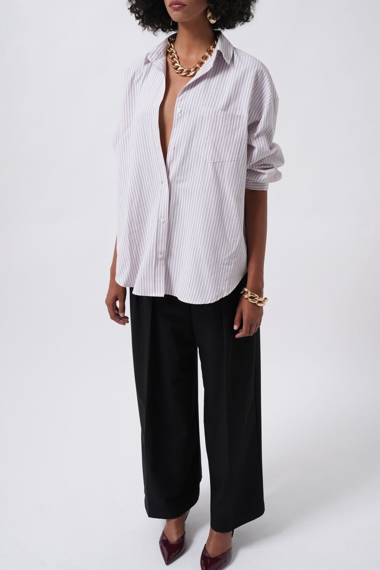 Wholesale Striped Pocket Detail Pink Shirt