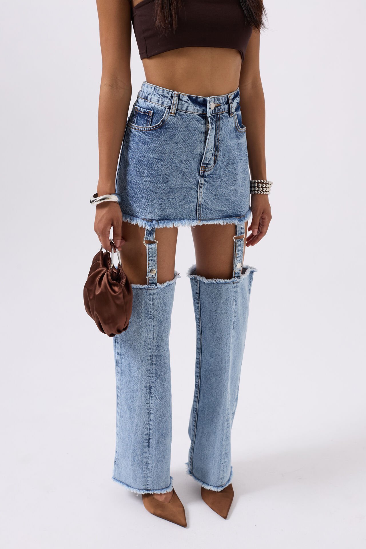 Wholesale Leggings Detail High Waist Blue Jeans