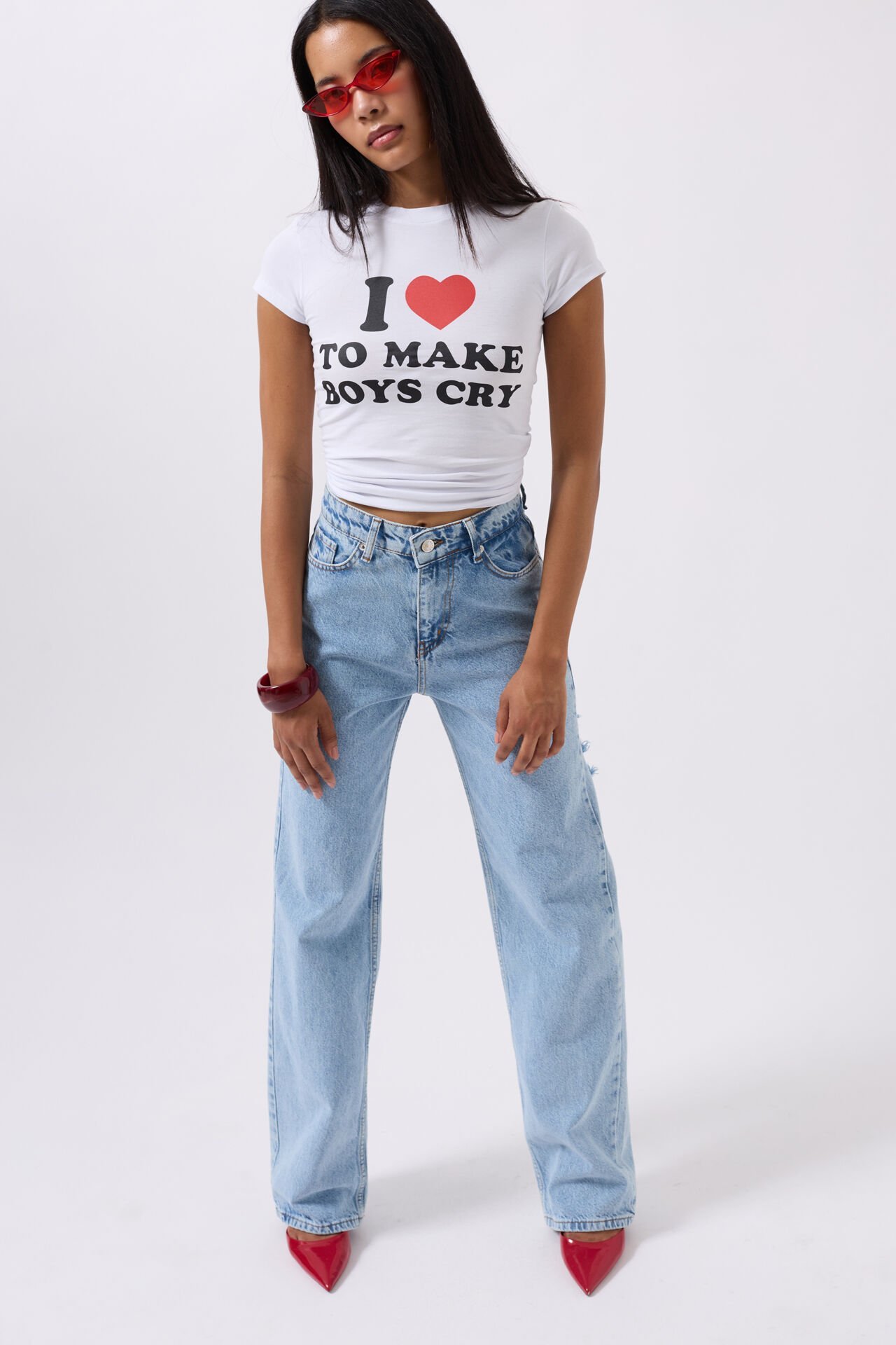 Wholesale Back Laser Cut Wide Leg Blue Jeans