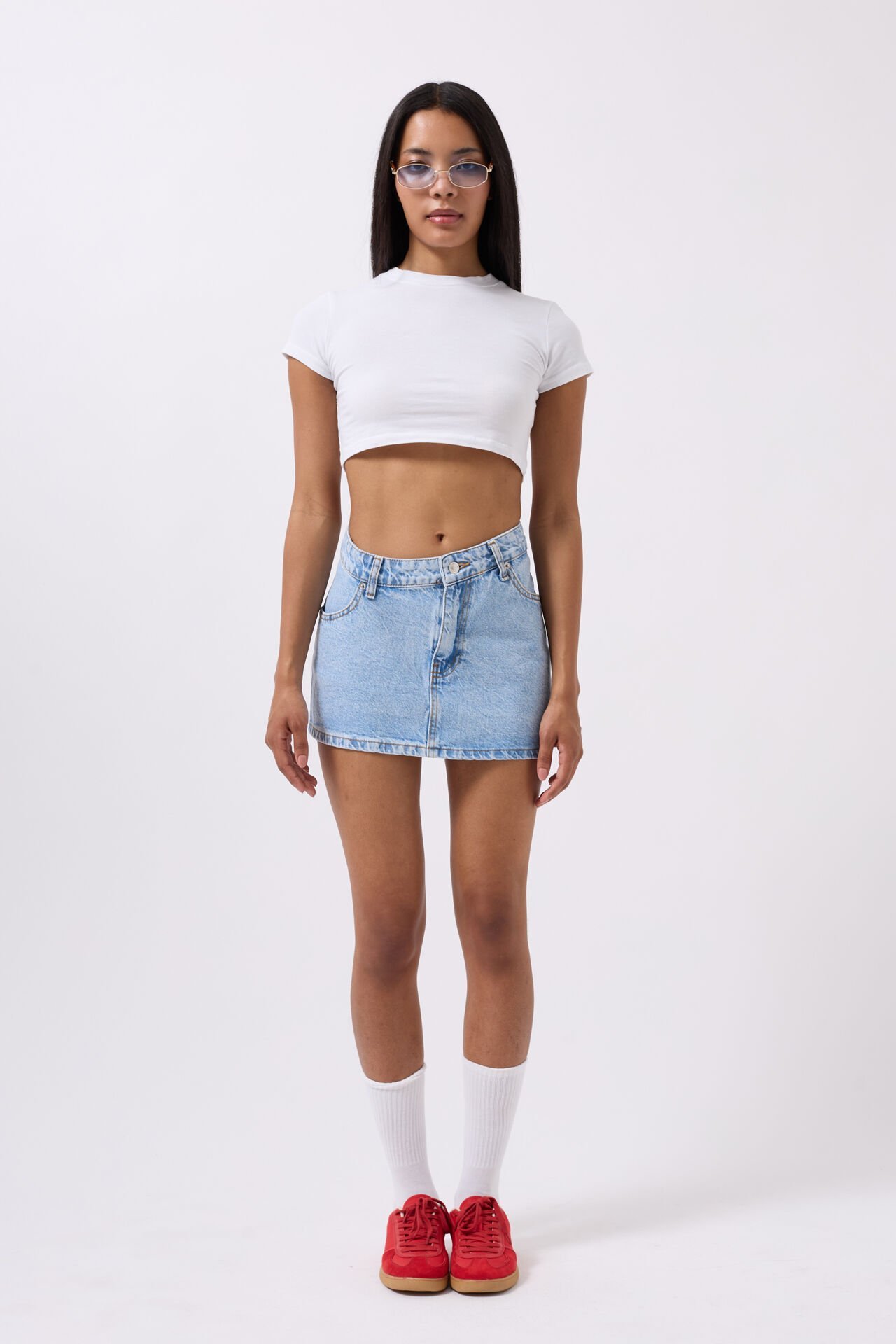 Toptan Asimetrik Bel Denim Mini Mavi Etek